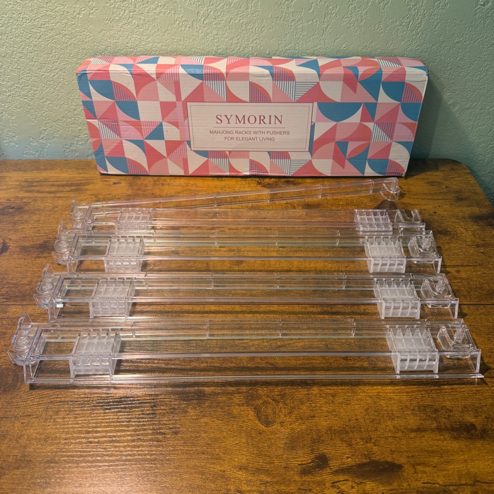 Symorin Clear Acrylic Mahjong Racks with Pushers Set of 4 Non-Slip Base